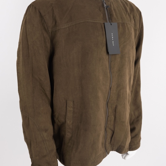 Zara Man Faux Suede Bomber Jacket Coat Army Green - Picture 5 of 6